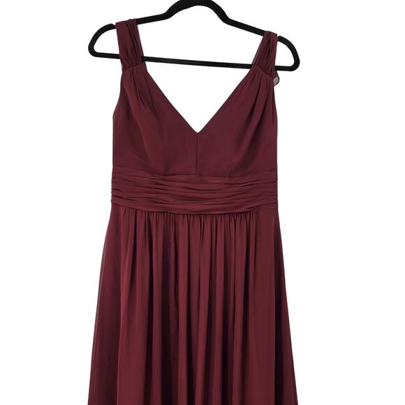 JENNY PARKHAM SZ 8 LUX CHIFFON MAROON V-NECK OPEN BACK BRIDESMAID MAXI DRESS - Picture 5 of 7